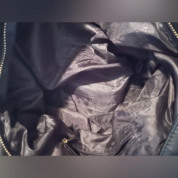 Large Auth Versace Perfums Leather Travel Bag Wide Strap W Dbl Handles Gold Acct - Picture 9 of 14